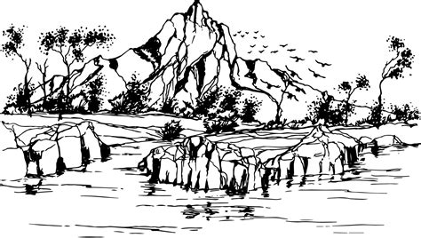 Sketch of mountain landscape, hand drawn sketch 22246013 Vector Art at ...