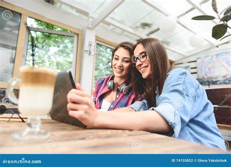 Two Young Friends Taking Selfie Stock Photo Image Of Digital