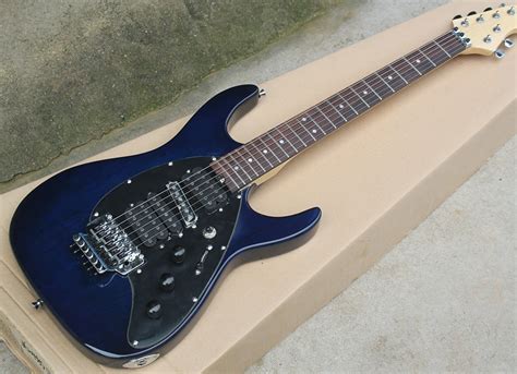 Dark Blue Electric Guitar With Ash Body Floyd Rose Black Pickguard