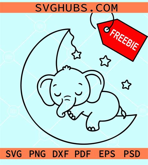 Sleeping Baby Elephant Svg Free Baby Elephant On Moon Svg Baby The