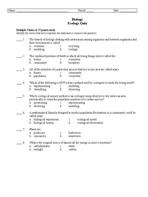 Ecology Quiz | Food Web | Ecology