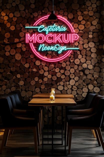 Premium PSD | Neon restaurant wall logo mockup