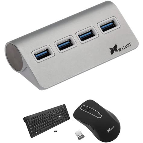 Xcellon 4 Port Aluminum Usb 30 Wedge Hub Kit With Keyboard And