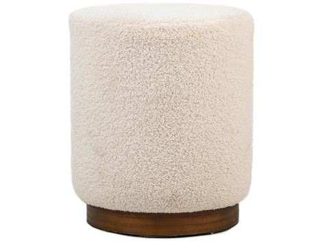 Pouf En Bouclettes Blanches Et Base En Bois