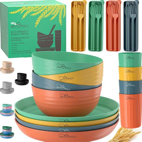 Amazon Lyellfe 44 Pieces Wheat Straw Dinnerware Sets Unbreakable