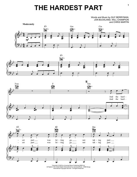 The Hardest Part By Coldplay Sheet Music For Piano Vocal Guitar