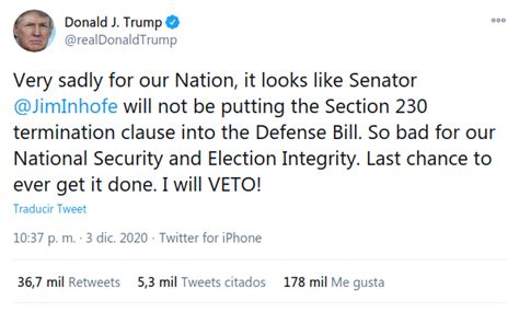 Extorsión Presidencial Trump Amenaza Con Vetar El Proyecto De Ley De