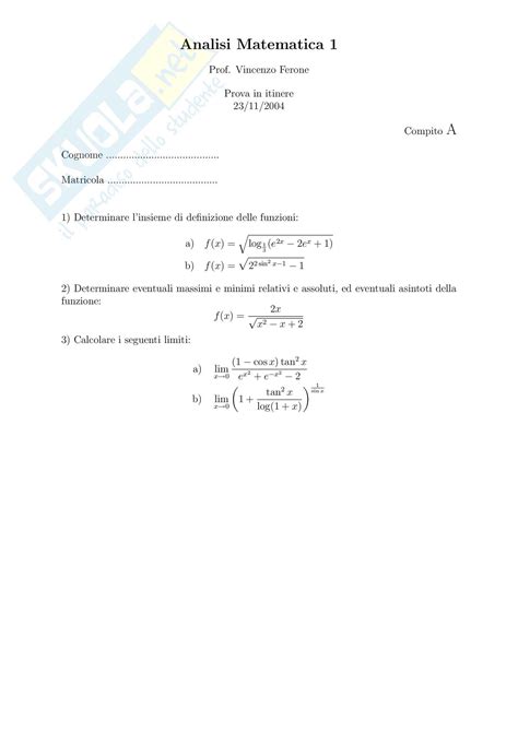 Esercizi Vari Di Analisi Matematica