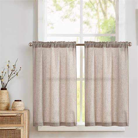 TOPICK Kitchen Curtains Linen Cafe Curtains 36 Inch Drop Half Flax