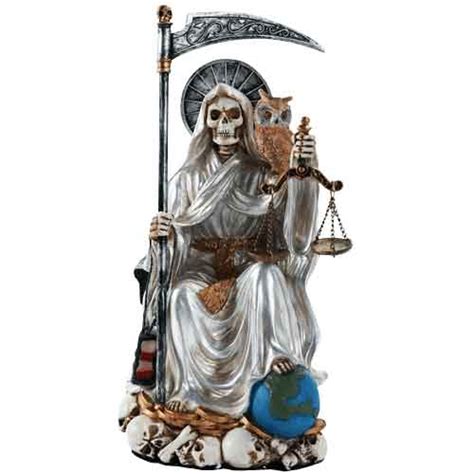 Seated White Santa Muerte Statue - CC11551 - Medieval Collectibles