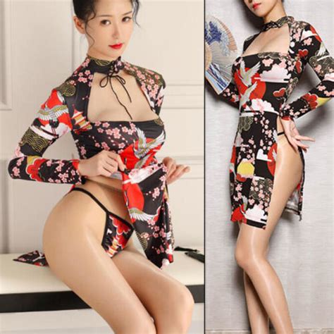 Sexy Kimono Bodycon Dress Low Cut Open Chest Cheongsam Qipao High Split