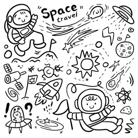 Premium Vector Set Of Hand Drawn Outer Space Doodle