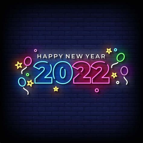 Feliz año nuevo 2022 letreros de neón estilo vector de texto Vector