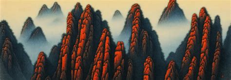 chinese shanshui 山 水 painting of huangshan on a foggy Stable