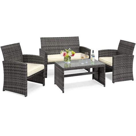 Costway 4 Piece Wicker Rattan Patio Conversation Set Chair With Beige