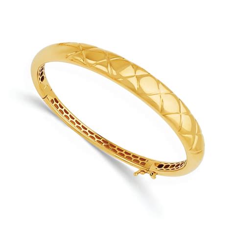 K Yellow Gold Polished Textured Hinged Bangle Yw A