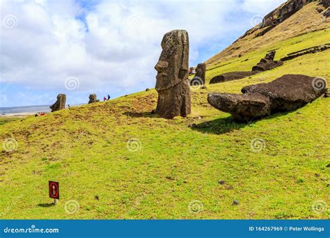 Statue Di Moai Nel Vulcano Rano Raraku Nell Isola Di Pasqua Parco