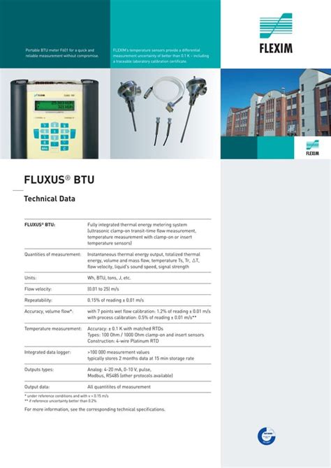 Flexim Fluxus Ultrasonic Flow Meters Heat Quantity Btu And Flow Metering Brochure Pdf