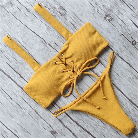 Buy Thong Bikini Set Sexy Push Up Bikini 2018 Solid