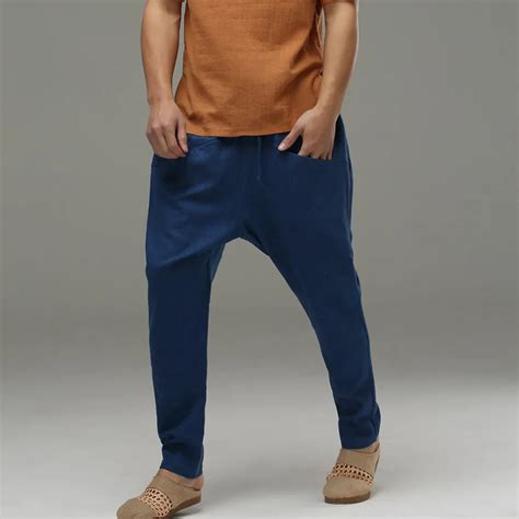 Plus Size Comfortable Cotton Linen Saggy Pants Mens Harem Trousers