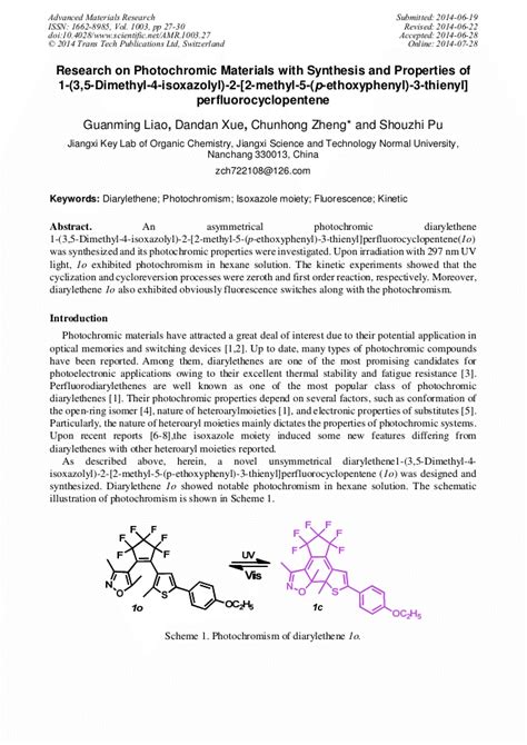 Research On Photochromic Materials With Synthesis And Properties Of 1