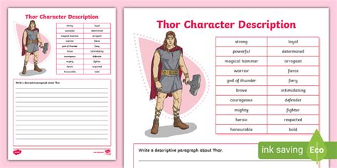 Thor Character Description Writing Frame Thor Teacher Made