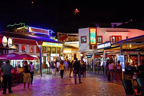 Bars in the Old Town at Night, Albufeira. Editorial Stock Image - Image ...