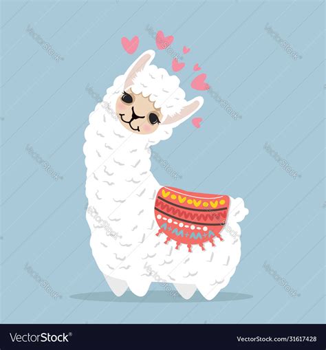 Cute lama alpaca cartoon Royalty Free Vector Image