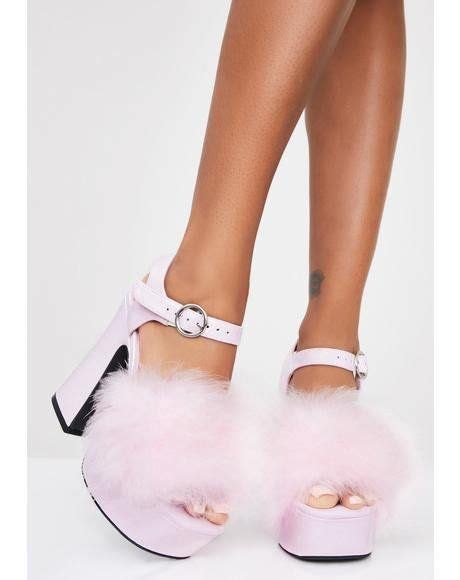 Sugar Thrillz Velvet Platform Beaded Heels Pink Heels Block Heels