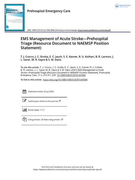 Ems Management Of Acute Stroke Prehospital Triage Resource Document To