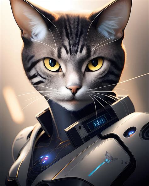 A Portrait Of The Future Cyborg Cat Artwork Mixed Media By Artvizual