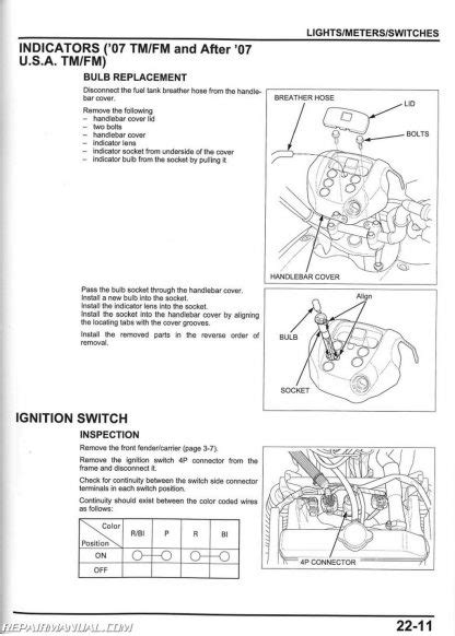 2007 2013 Honda TRX420FE FM TE TM FPE FPM ATV Rancher Service Manual