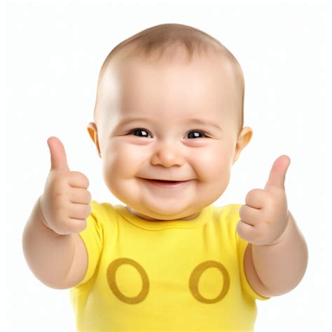 Cute Smiley Face Baby Showing Ok Sign On White Background Premium Ai