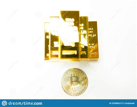 Bitcoin Gold Coin With Golden Bars Cryptocurrency Concept Virtual