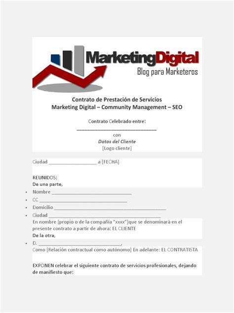 Contrato De Prestación De Servicios Marketing Digital Publicidad Digital Marketing