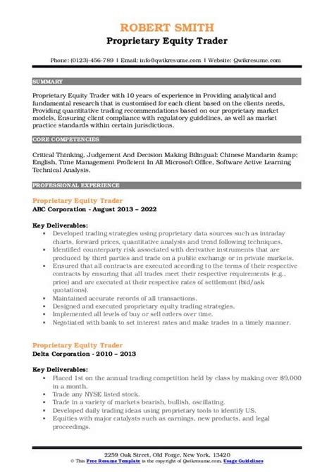 Proprietary Equity Trader Resume Samples Qwikresume