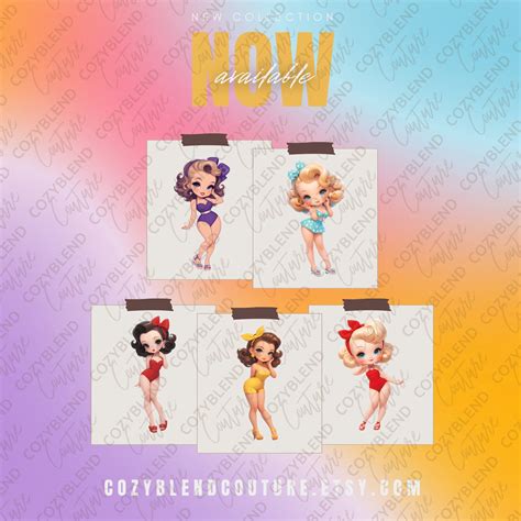 Bikini Beauties Clipart Nostalgic Vintage Girls On The Shore Instant