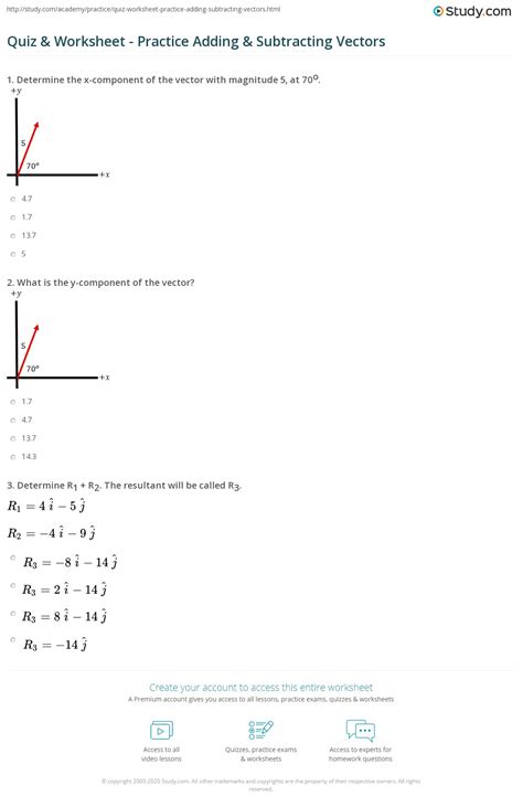 Quiz & Worksheet - Practice Adding & Subtracting Vectors | Study.com