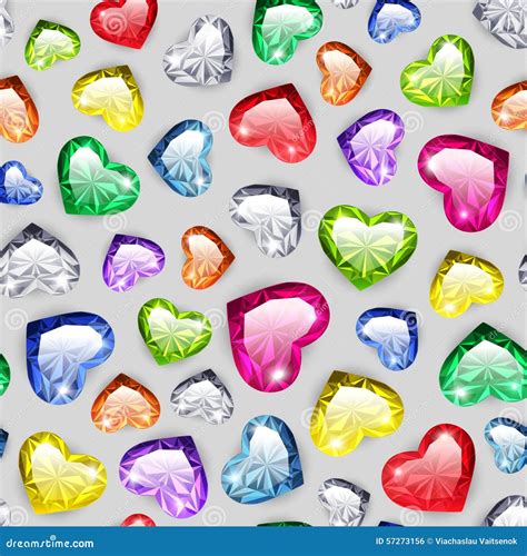 Colorful Gem Hearts Seamless Pattern Stock Vector Illustration Of