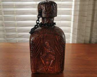 Spanish Tooled Leather Covered Decanter Vintage Don Quixote And Sancho