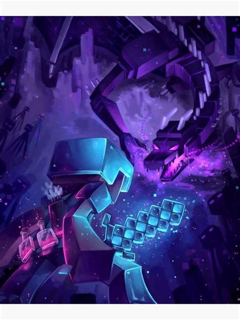 Minecraft epic enderdragon battle art poster Premium Matte Vertical ...