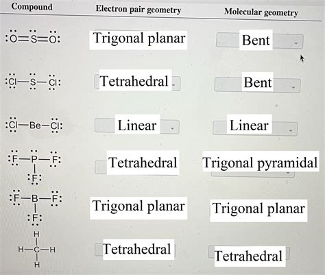 Solved Options For Each Are Linear Bent Trigonal Pyramidal