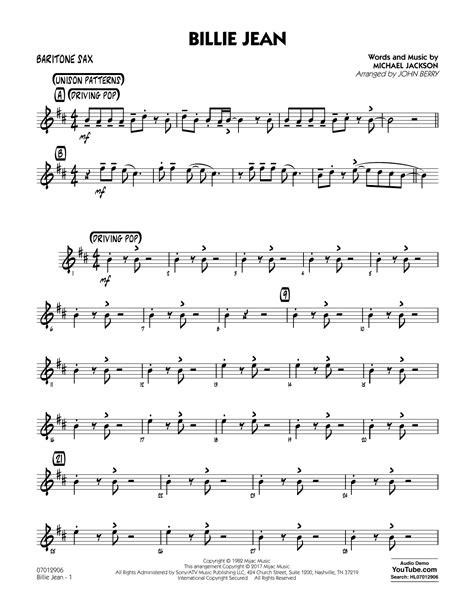 John Berry Billie Jean Baritone Sax Sheet Music And Printable Pdf Music Notes Sheet Music