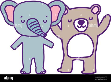 Baby Shower Cute Elephant And Bear Cartoon Vector Illustration Stock