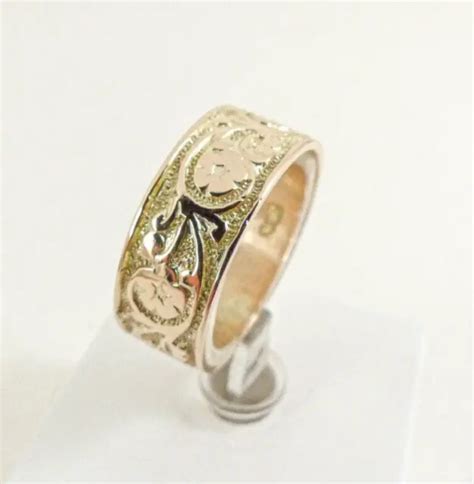 9CT GOLD WEDDING Ring Patterned Victorian Antique 1882 Hallmark 3 4