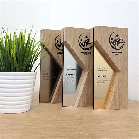 handmade solid oak flexibrass award personalized trophy etsy