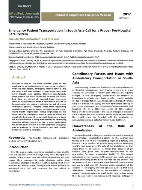 Journal Emergency Patient Transportation In South Asiacall For A Proper