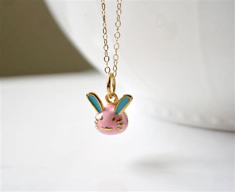 Pink Bunny Charm Necklace White Bunny Charm Necklace Easter Etsy Uk