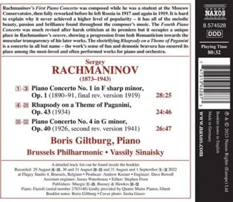 Sergei Rachmaninov Rachmaninov Piano Concertos Nos 1 And 4 Cd