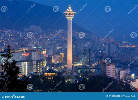 Busan City Skylight and Busan Tower at Night Editorial Photography ...